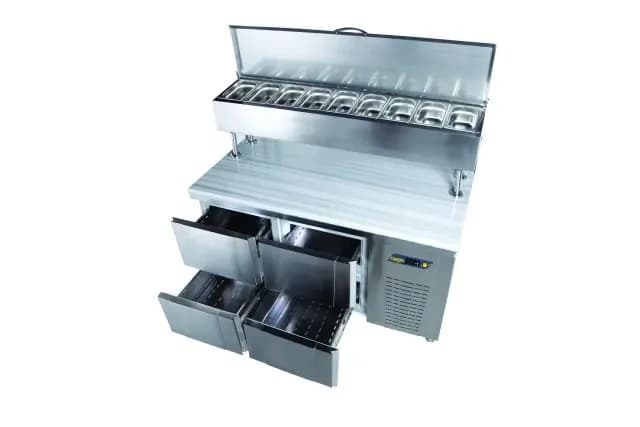 MUR-82-HL-4D Tezgah tip pastane make-up buzdolabı - yüksek ayaklı, 4 çekmeceli
